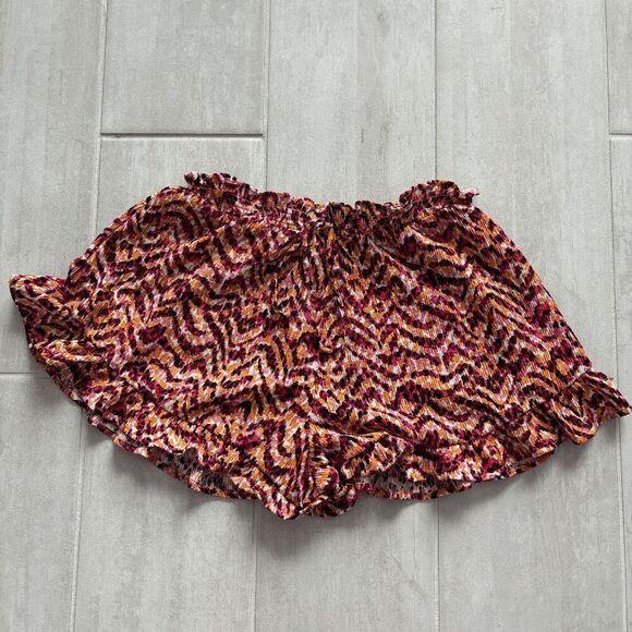 Bar III Shorts Textured Ruffle Drawstring Pull-On Tiger Tracks Orange Pink Large - Picture 1 of 6